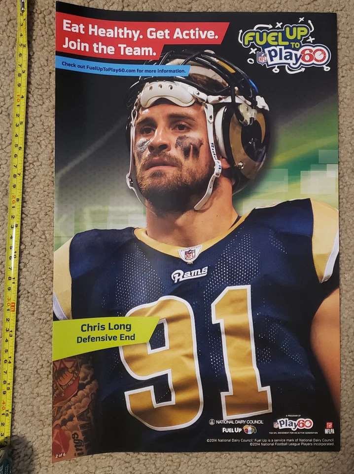 Póster Chris Long 11x17 (St Louis Rams) Combustible Comer Saludable Supermercado Foto 1 de 1