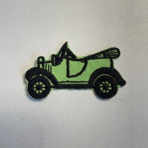 Vintage Embroidered 3.5" Black & Green Antique Car Patch - Picture 1 of 2