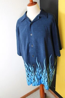 Camisa ODO Para Hombre Botón Grande Azul Llamas Estampado Geométrico Poliéster Fácil Cuidado Foto 1 de 4