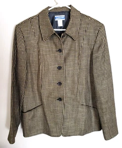 Vtg Women's Pendleton Blazer Jacket Sz 16 Tan Black Wool Blend USA Academia 90s - Picture 1 of 4