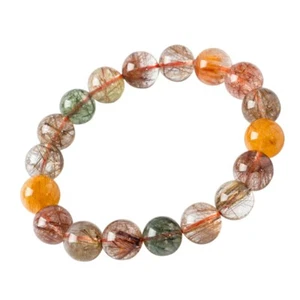 Natural Colorful Rutilated Quartz Woman Clear Round Beads Bracelet 10mm AAAA - Picture 1 of 5