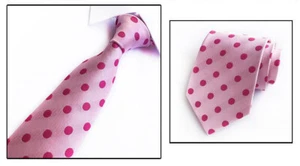 Cravate Poche Carré Ensemble Léger Rose à Pois Homme Main Habillé Mariage - Picture 1 of 3
