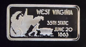 1975 West Virginia 35t State Hamilton Mint Bullion-999 Silver 1 Oz Ounce Art Bar - Bild 1 von 2