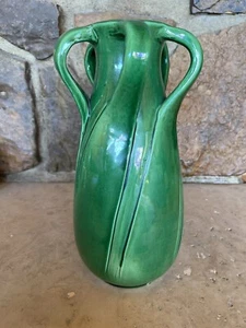 Jarrón verde monocromático vintage de cerámica japonesa Awaji de principios del siglo XX Art Nouveau Deco - Imagen 1 de 5
