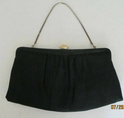Vintage ANDE Black Fabric, Gold clasp, Evening Bag, Clutch, Purse  - Image 1 of 4