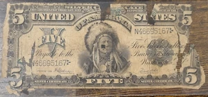 1899 Five Dollar Silver Certificate $5 Large Size INDIAN CHIEF NOTE +RARE #91347 - Picture 1 of 2
