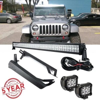 52" 700W LED Light Bar + 2x 4" 18W Pods + Mount Bracket Kit for Jeep Wrangler TJ - Image 1 of 4