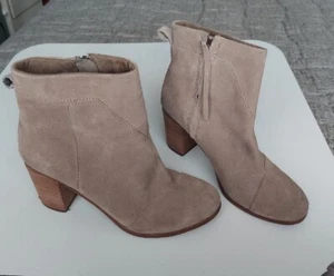 Toms Ankle Booties Women's 8W Tan Suede Block Heels Boots Casual Side Zip 300615 - Picture 1 of 6