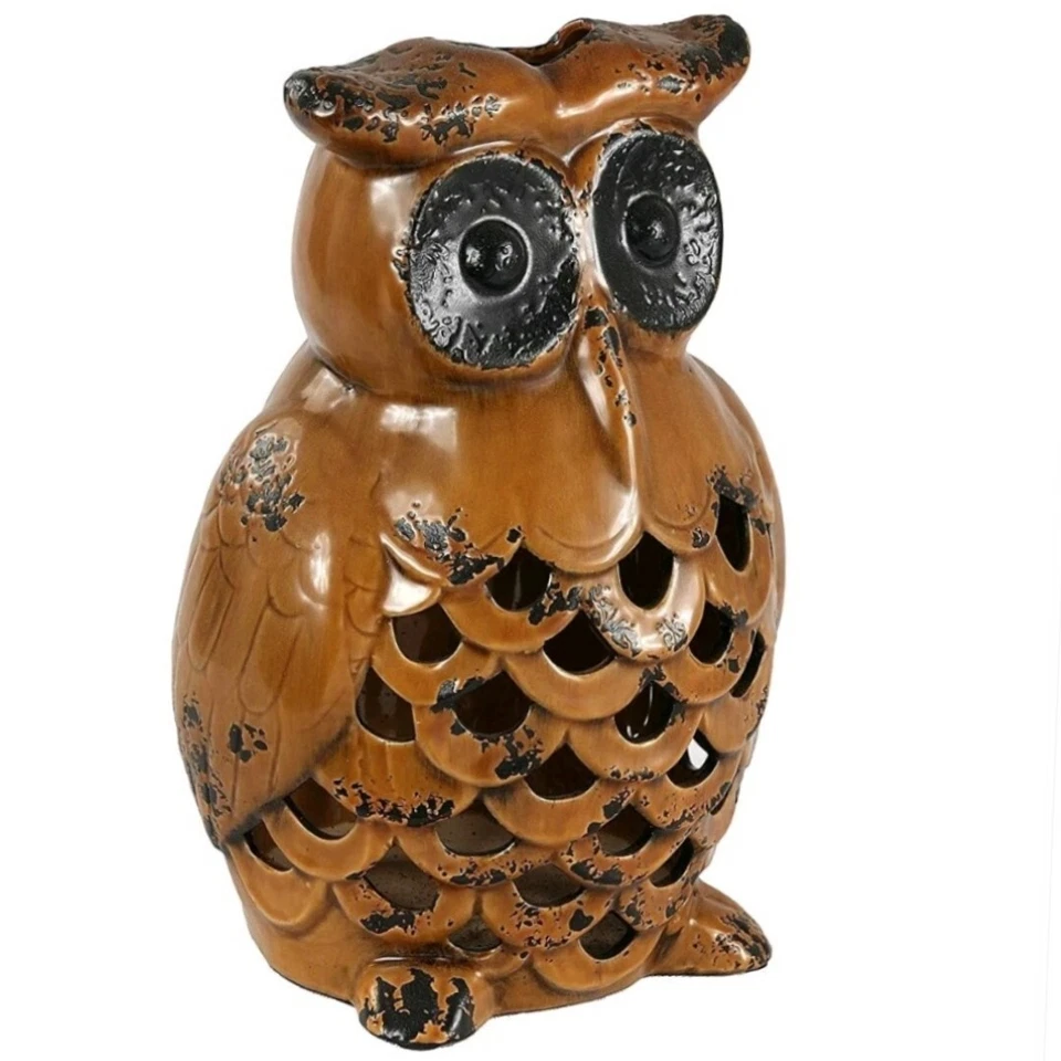 Jarrón estatuilla de búho de cerámica marrón grande Privilege International 77069 15,5"x 9"x9" Foto 1 de 4