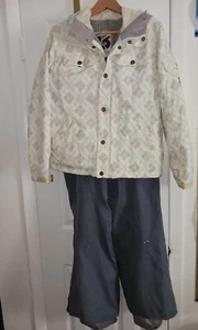Burton Ski Snowboard Jacket & Pants Set Womens Small White Light Blue Black Dots - Picture 1 of 24