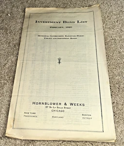 1920 HORNBLOWER & WEEKS - Investment Bond List - Bild 1 von 11