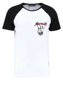 BNWT Mens Religion Raglan Sleeve Graphic Rocker Contrast Black & White T-Shirt S - Picture 1 of 7