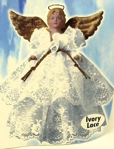 Augen offen viktorianisch ELFENBEIN SPITZE ENGEL SET-Weihnachtsbaumspitze-Herzstück - Bild 1 von 6