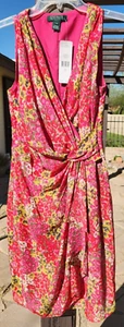 NWT! Ralph Lauren Sleeveless Faux-Wrap Knee Length Dress in Coral Floral 4 $154 - Picture 1 of 5