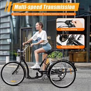 26'' Adult Tricycle Trike 3-Wheel Bike 6 Speed Unisex Bicycle with Basket - Picture 1 of 24