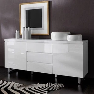 Sydney Large High Gloss Sideboard With 2 Door 3 Drawer In White - Picture 1 of 3