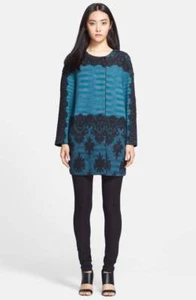 MISSONI Teal Blue Space Dye Black Lace Overlay Oversized Jacket Top Coat 46 10 L - Picture 1 of 4