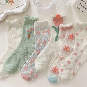 6 Pairs Women Girls Ladies Lace Mesh Socks Summer Casual Transparent Thin Socks - Picture 1 of 11