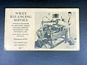 Motores de mecanizado de servicio de equilibrio Wiley tarjeta publicitaria vintage de Los Ángeles - Imagen 1 de 5