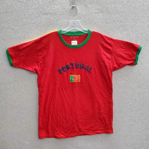 International Men T-Shirt XL Red Futbol Jersey Portugal Flag Embroidered Ringer Cover