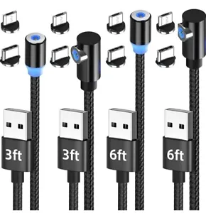 Magnetic Charging Cable (4-Pack 3ft/3ft/6ft/6ft) Micro USB Type C i-Product 12-T - Picture 1 of 12