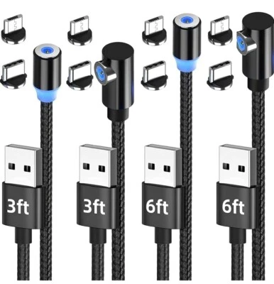 Magnetic Charging Cable (4-Pack 3ft/3ft/6ft/6ft) Micro USB Type C i-Product 12-T - Image 1 of 4