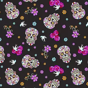 David Textiles Halloween Calaveras Day of the Dead with Glitter 100% Cotton Fabr - Picture 1 of 2