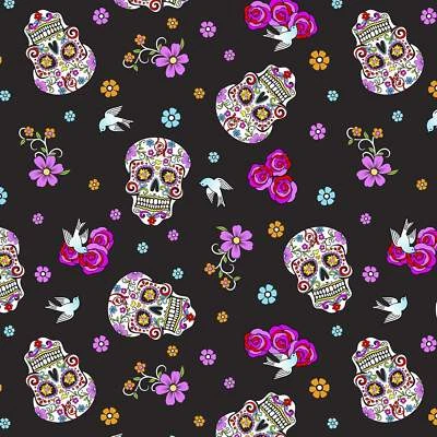 David Textiles Halloween Calaveras Day of the Dead with Glitter 100% Cotton Fabr - Image 1 of 2