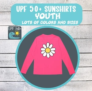 Youth UPF 50+ Cute Summer Daisy Sun Protection Long Sleeve Sun Shirt Beach Pool - Picture 1 of 15
