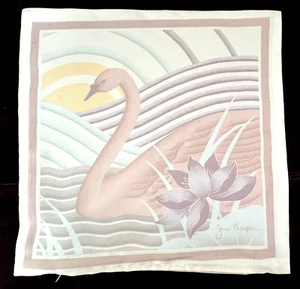 Vintage Jim Thompson Thai  Silk Throw Pillow Cover w/ Swan Muted Colors  A595 - Picture 1 of 4