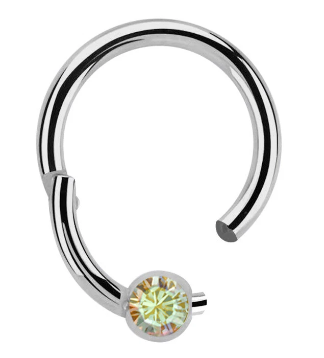 Titan Naso Setto Piercing Gioielli Anello Bcr 1,2mm Clicker Cerniera + Cristallo - Immagine 1 di 2
