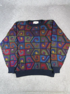 Peruvian Connection Sweater Mens Medium Purple Blue Green Alpaca Knit Pullover * - Image 1 of 4