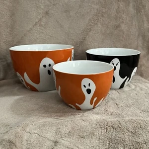 👻CRATE & BARREL Halloween Nesting Bowls Orange/Black Snacks Dips Candy Ceramic - Picture 1 of 20