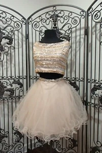 BD50 PAPARAZZI 9346 NUDE GOLD SZ 14 $318 HOMECOMING PROM GOWN DRESS NWT - Picture 1 of 10