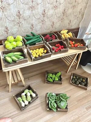 1Set 1/12 Scale Doll House Miniatures Food Furniture Vegetable Fruit Wood Basket - Image 1 of 4