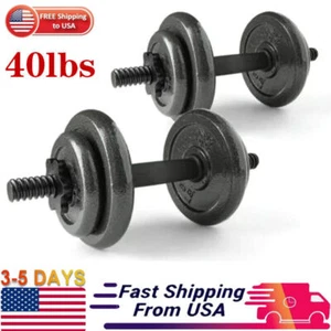 40lbs Adjustable Cast Iron Dumbbell Set Weight Plates Home Gym Strength Training - Picture 1 of 6