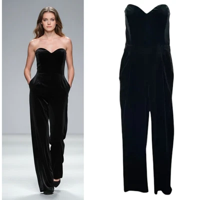 Женский бархатный комбинезон Express размер 10 черный с карманами без бретелек Sweetheart  - Изображение 1 из 4