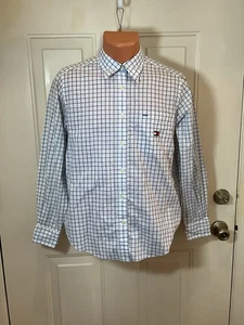TOMMY HILFIGER, Size 10, White/Blue Checked, Long Sleeve, Collared Blouse w/Logo - Picture 1 of 10