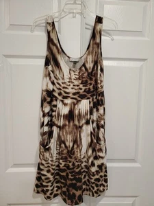 Vestido sin mangas J Valdi Boho marrón estampado animal bolsa bolsillos cintura imperio talla mediana - Imagen 1 de 7