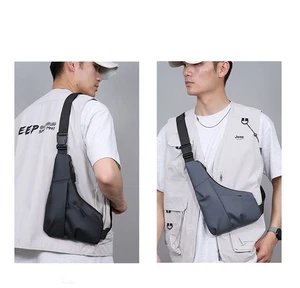 Leather Zipper Cross-body Bag Adjustable Strap Sports Bag Storage Bag Chest Bag - Picture 1 of 11