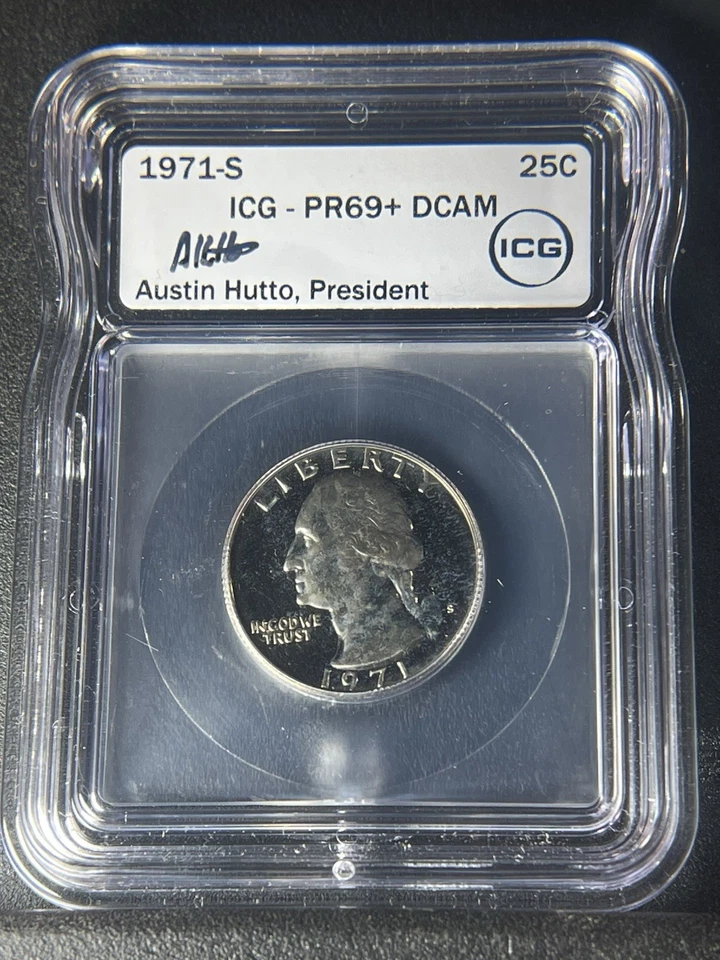 1971-S Silver Quarter Proof PR69+ DCAM Hutto Signed - Image 1 of 2
