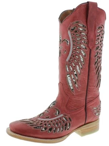 Botas de Rodeo para Mujer Rojo Plata Fleur-De-Lis Alas Botas Mujer Talla 4.5-5.5, 7 - Imagen 1 de 5