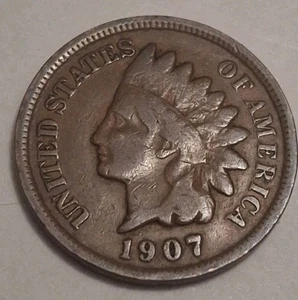 1907 Indian Head Penny Vintage 1C One Cent Münze Umlaufmünze seltene Münze IH315 - Bild 1 von 2