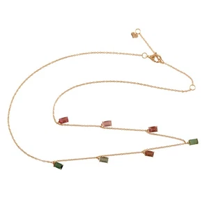 Tourmaline Station Necklace Dainty 18k Gold Chain Colorful Gemstone Gift for Her - Picture 1 of 6