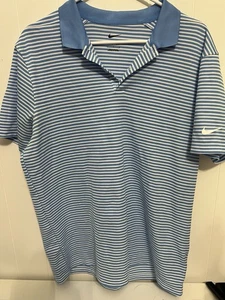 Nike Dry Fit Polo Golf Shirt Mens Large Collared Blue White Stripes - Picture 1 of 5