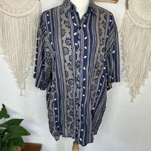 SUMMA silk Blue and Tan Casual Button Down Shirt with Stripes Large - Picture 1 of 5