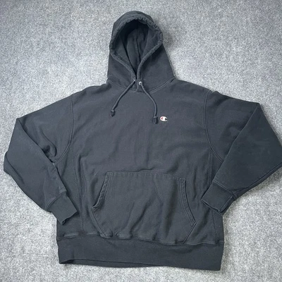 vtg Champion Reverse Weave hoodie sweatshirt Black Mens L Pull Over - Image 1 of 4