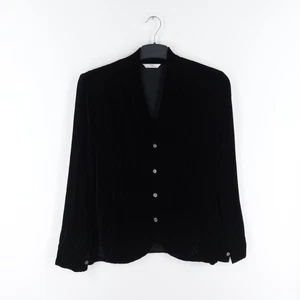 St Michael Vintage M&S Size 12 Black Velvet Velour 18% Silk V-Neck Blouse Top - Picture 1 of 8