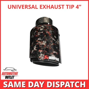 Akrapovic Auspuff Tips 4 " Auslass Universal Glänzend Schwarz & Rot Kohle Faser - Picture 1 of 11