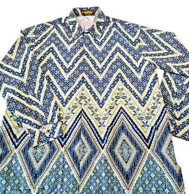 Vtg Batik Pragawan Bali Button Up Shirt Men's XL Camp Geometric Lined - Image 1 of 4